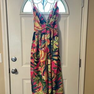 SHEIN Tropical Pink and Green Maxi Dress